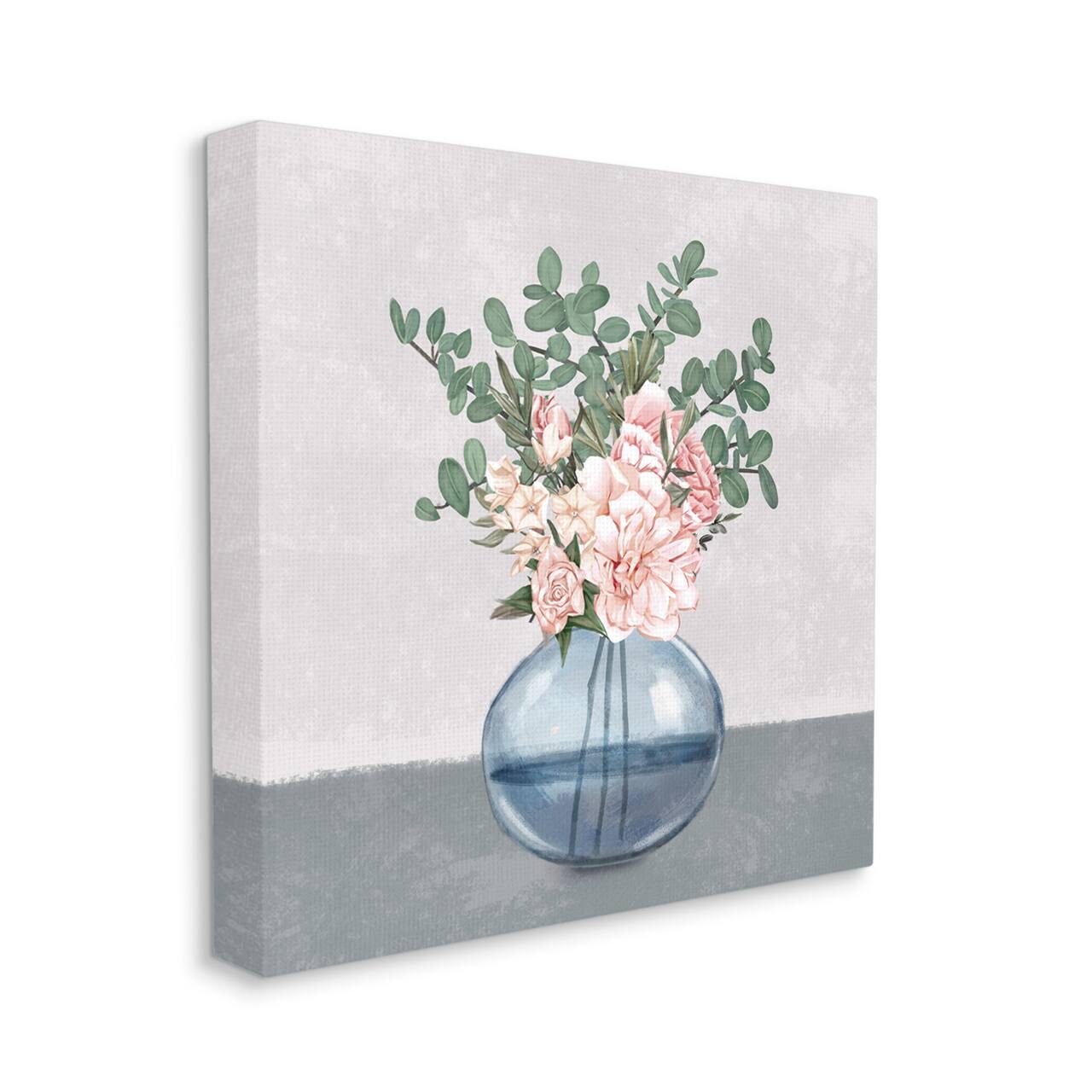 Stupell Industries Pink Rose Bouquet in Soft Blue Vase Canvas Wall Art